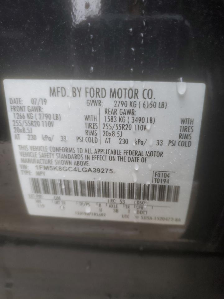 2020 Ford Explorer VIN 1FM5K8GC4LGA39275 Copart auction photo, side damage thumbnail 15