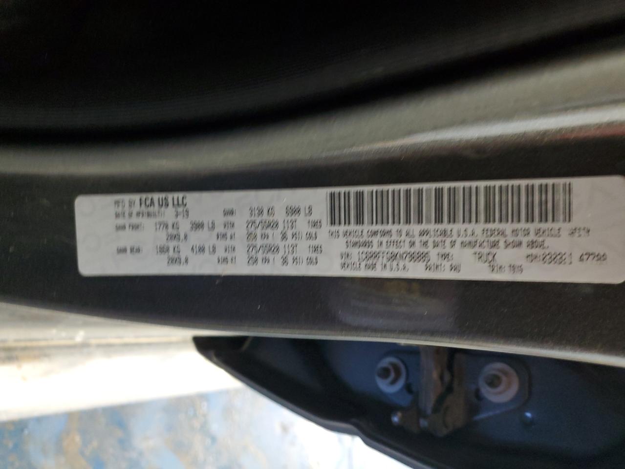 2019 RAM 1500 VIN 1C6RRFFG8KN796885 Copart auction photo, front end damage thumbnail 12