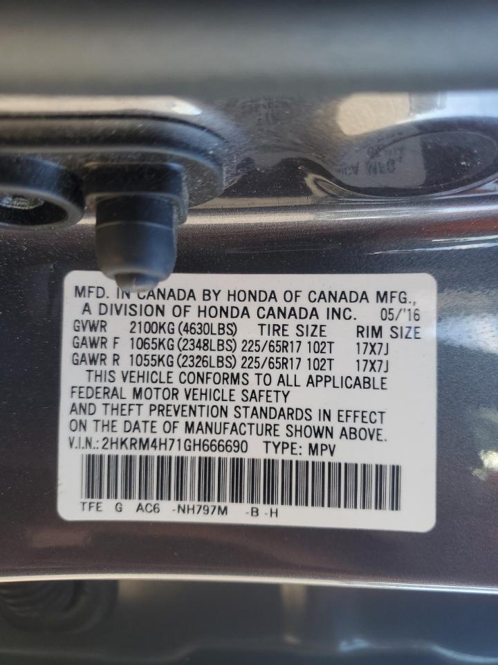 2016 Honda CR-V VIN 2HKRM4H71GH666690 Copart auction photo, front end / undercarriage damage thumbnail 13