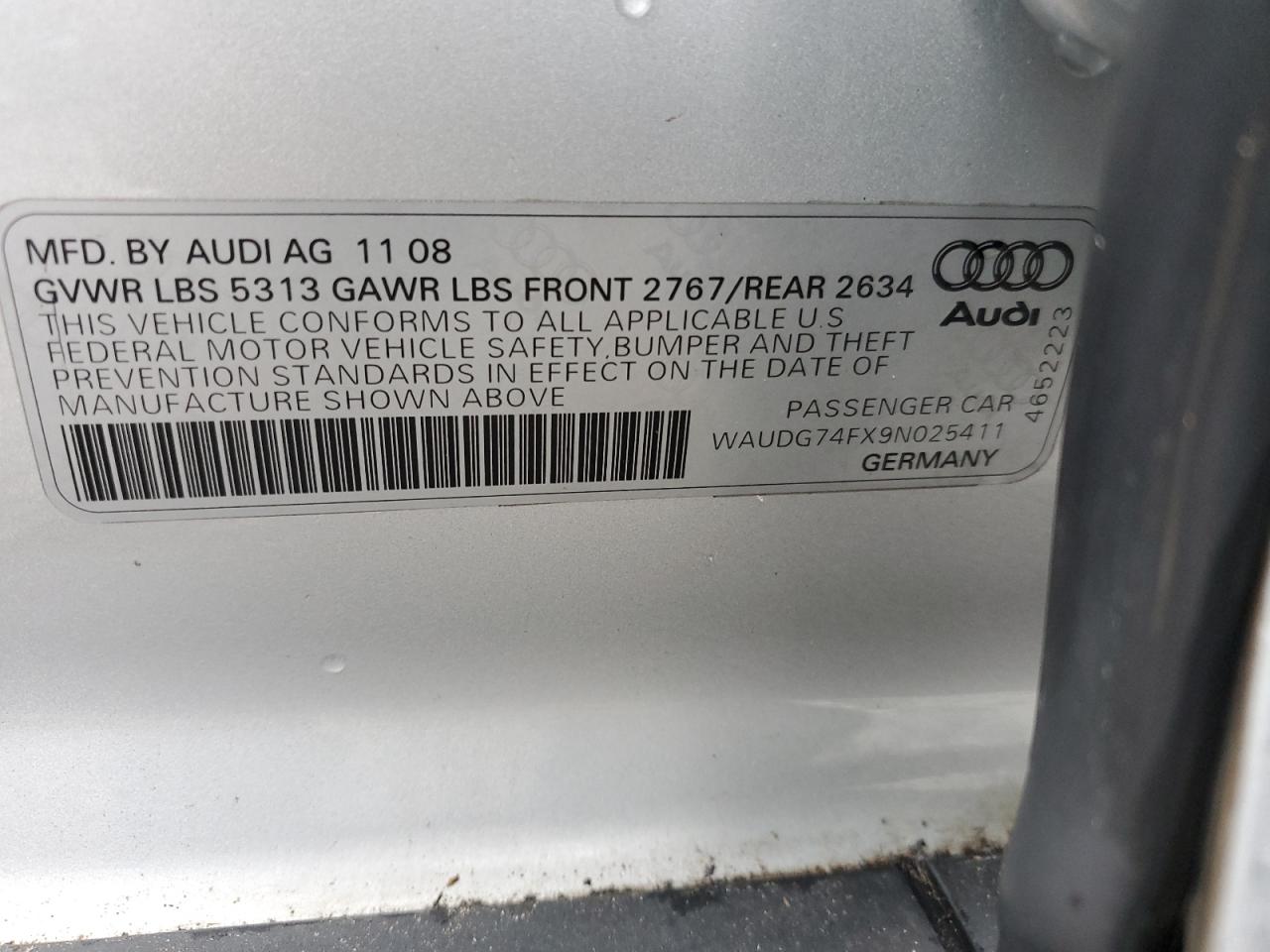 2009 Audi A6 VIN WAUDG74FX9N025411 Copart auction photo, front end damage thumbnail 12