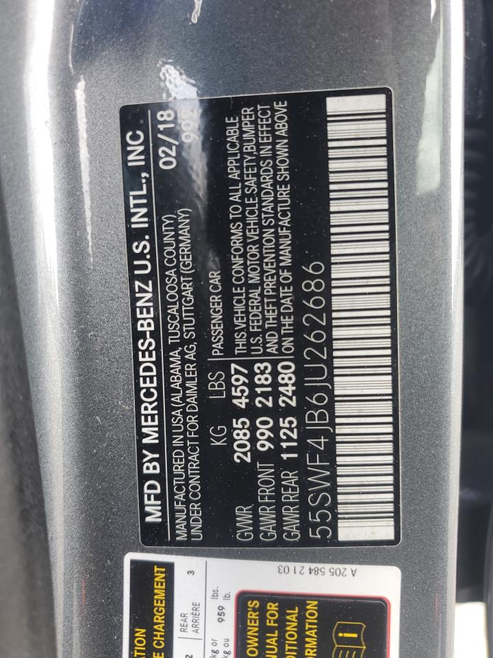 2018 Mercedes-Benz C-klasse VIN 55SWF4JB6JU262686 Copart auction photo, rear end damage thumbnail 13