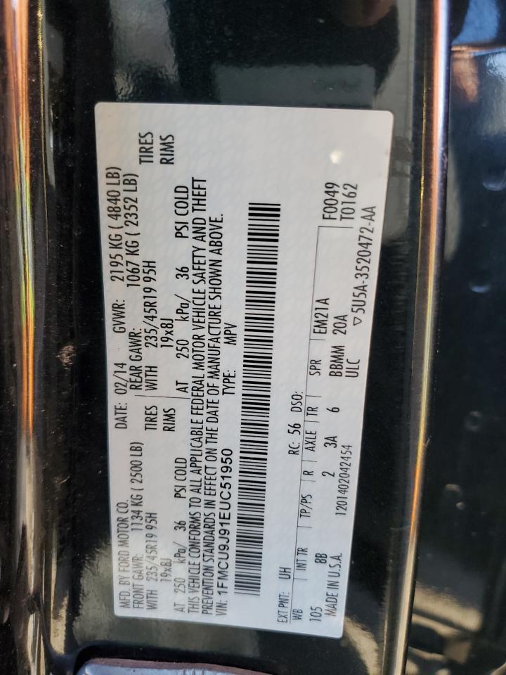 2014 Ford Escape VIN 1FMCU9J91EUC51950 Copart auction photo, side / rear end damage thumbnail 13