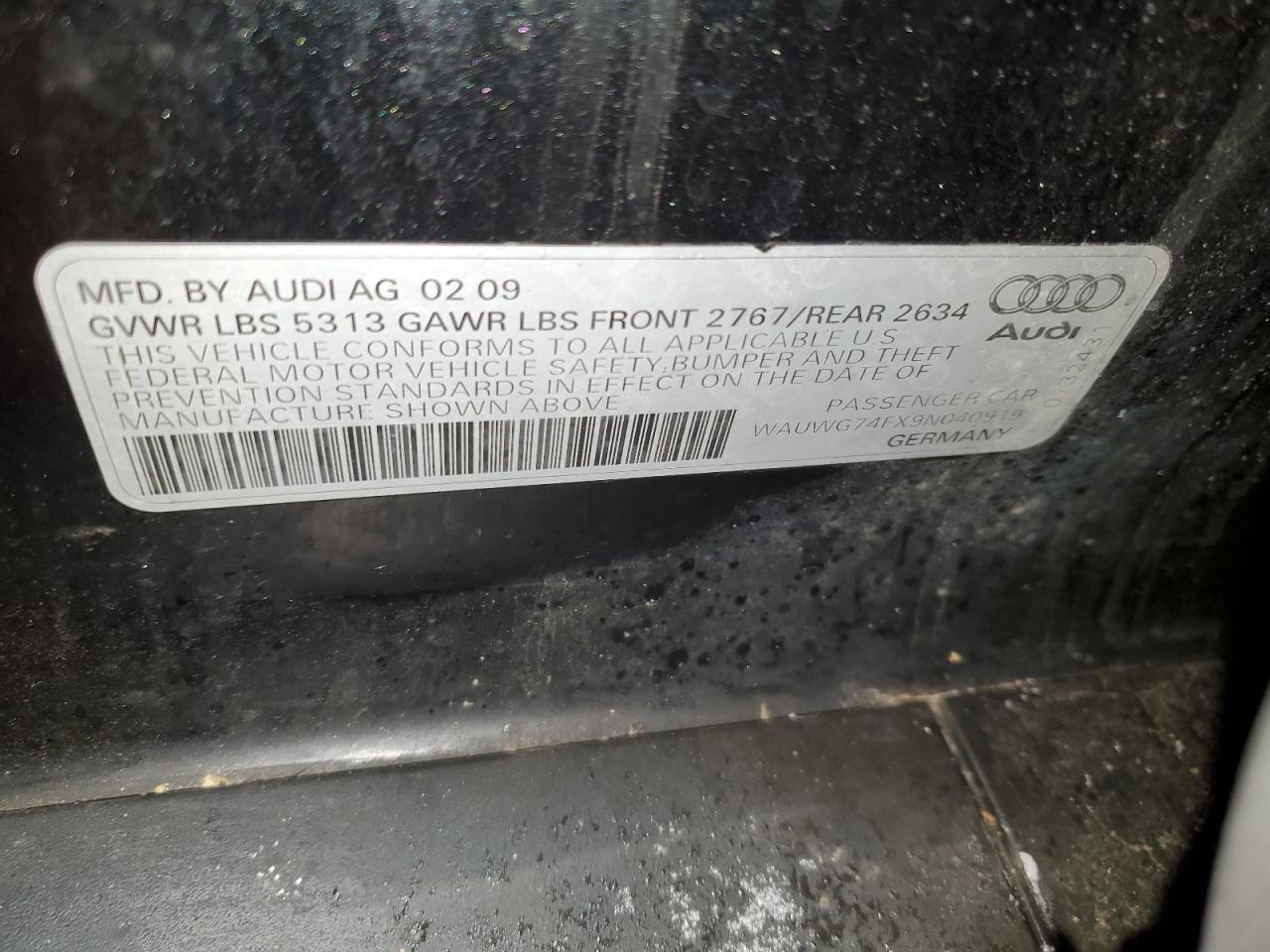 2009 Audi A6 VIN WAUWG74FX9N040919 Copart auction photo, side damage thumbnail 12