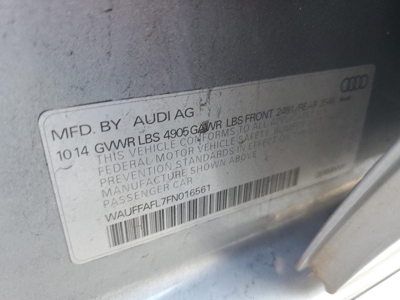 2015 Audi A4 VIN WAUFFAFL7FN016561 Copart auction photo, front end / minor dent/scratches damage thumbnail 12
