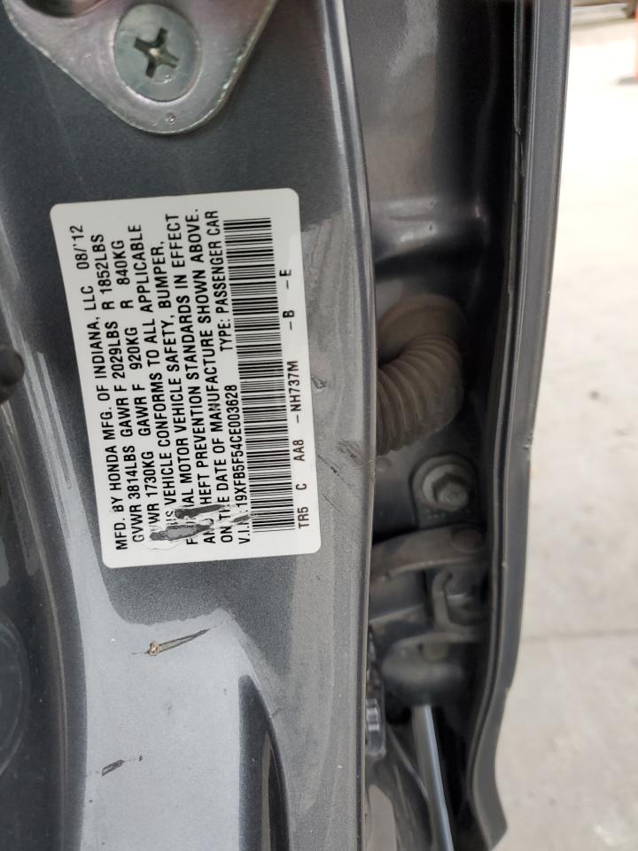 2012 Honda Civic VIN 19XFB5F54CE003628 Copart auction photo, side damage thumbnail 13