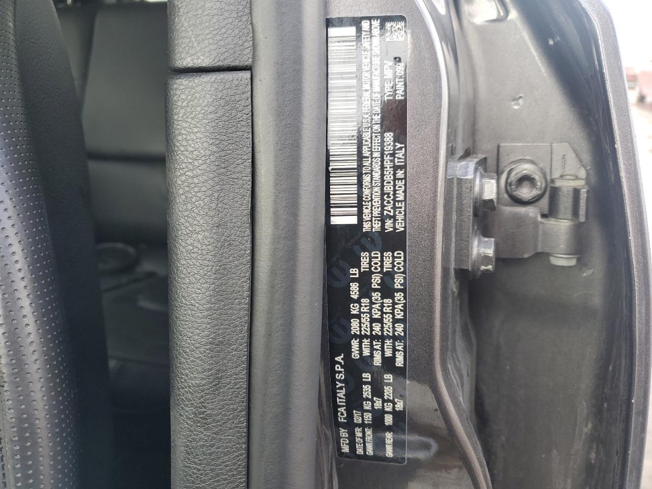 2017 Jeep Renegade VIN ZACCJBDB5HPF19388 Copart auction photo, front end damage thumbnail 14