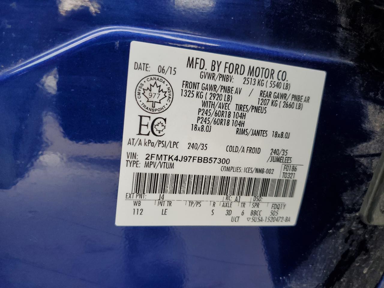 2015 Ford Edge VIN 2FMTK4J97FBB57300 Copart auction photo, front end / rear end damage thumbnail 13