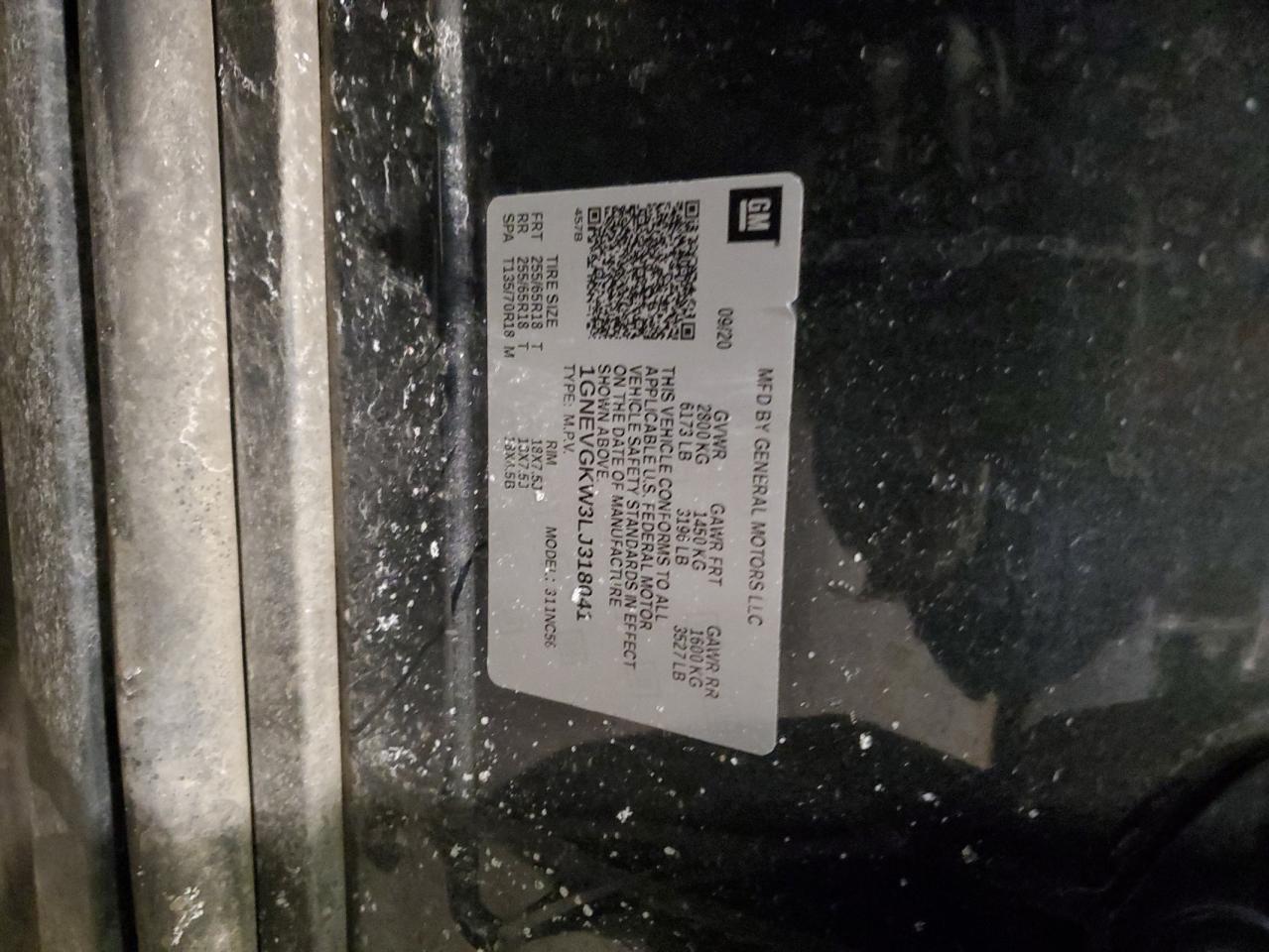 2020 Chevrolet Traverse VIN 1GNEVGKW3LJ318041 Copart auction photo, front end damage thumbnail 14