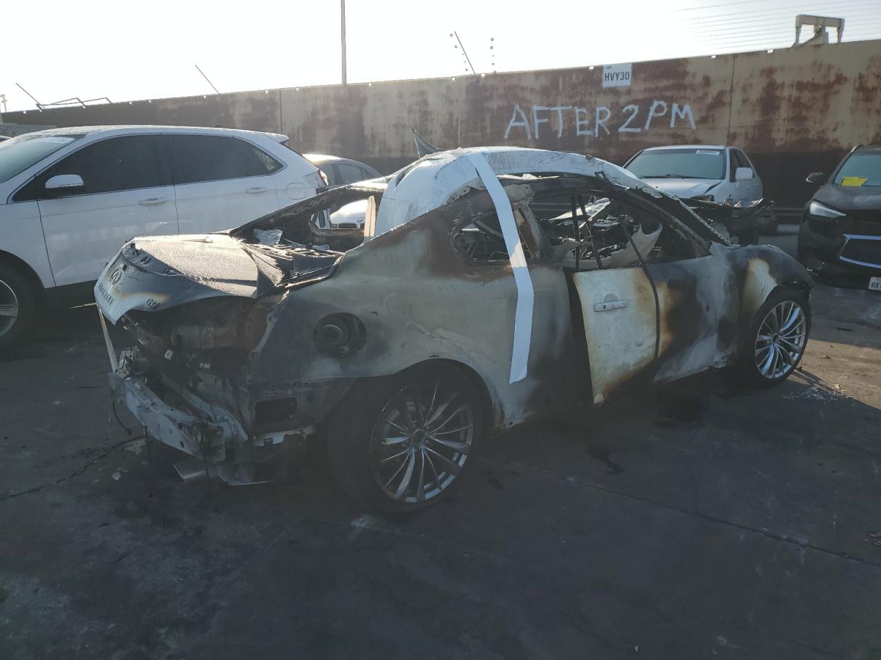 2012 Infiniti G VIN JN1CV6EK6CM421622 Copart auction photo, burn damage thumbnail 3