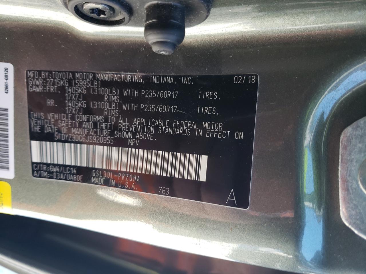 2018 Toyota Sienna VIN 5TDYZ3DC6JS920955 Copart auction photo, front end damage thumbnail 16
