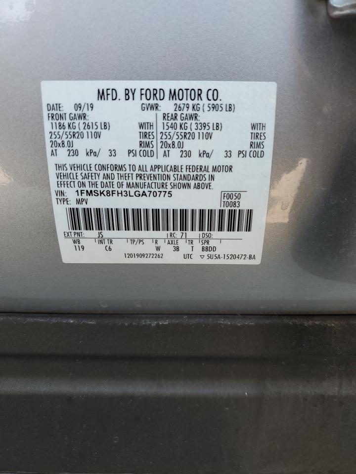 2020 Ford Explorer VIN 1FMSK8FH3LGA70775 Copart auction photo, side damage thumbnail 16