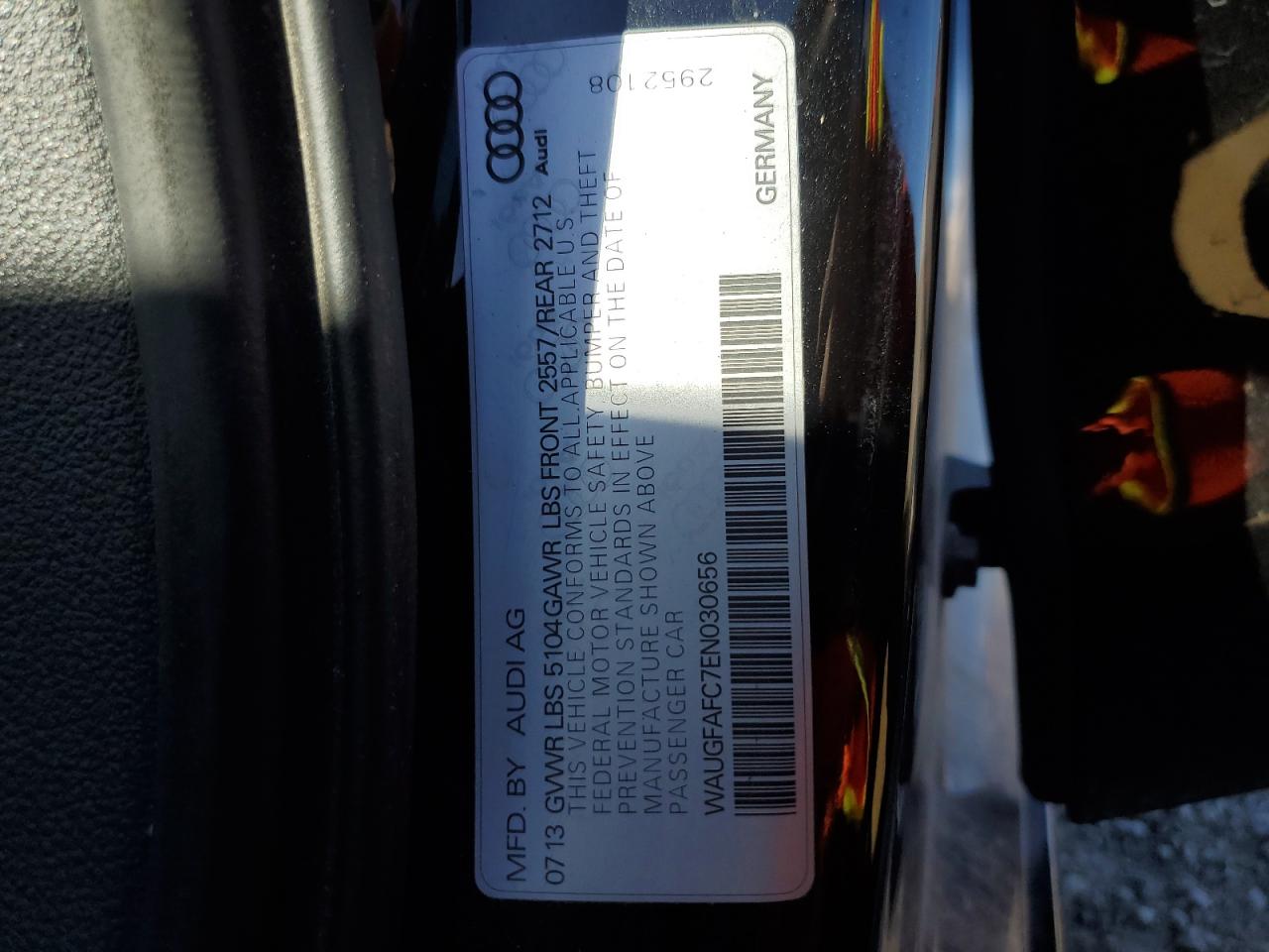 2014 Audi A6 VIN WAUGFAFC7EN030656 Copart auction photo, front end / mechanical damage thumbnail 14