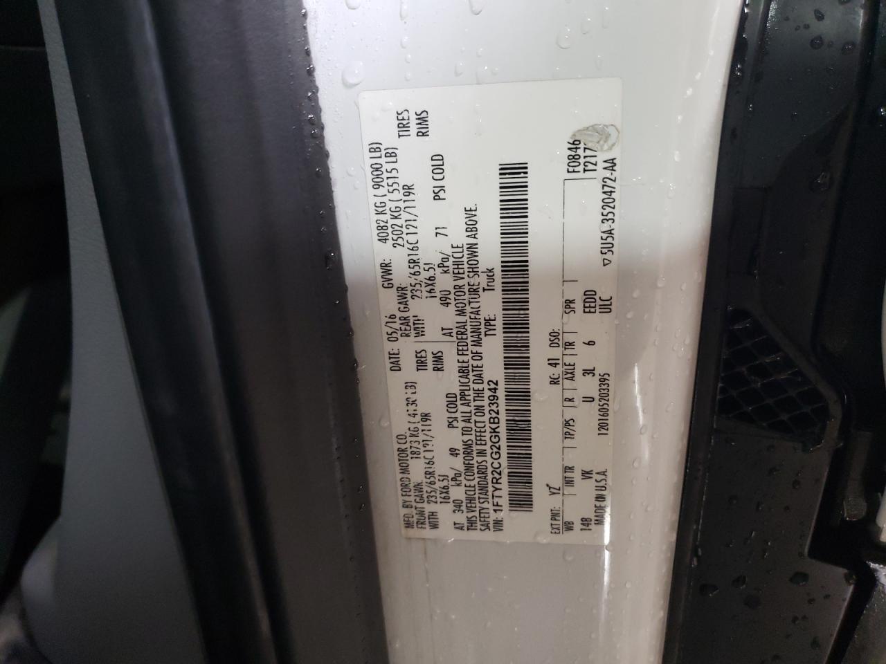 2016 Ford Transit VIN 1FTYR2CG2GKB23942 Copart auction photo, rear end damage thumbnail 13