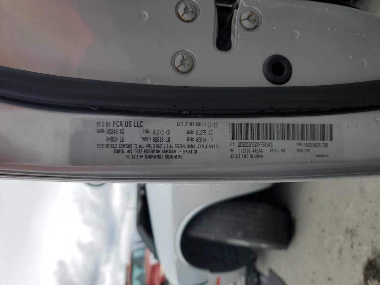 2019 Dodge Challenger VIN 2C3CDZAG2KH750343 Copart auction photo, front end / minor dent/scratches damage thumbnail 13