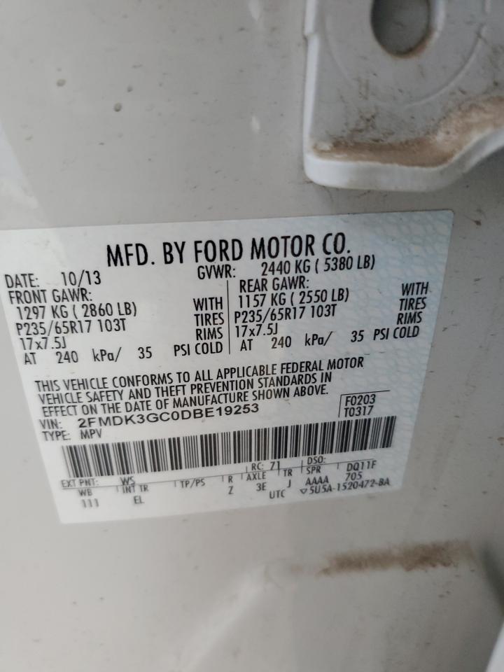 2013 Ford Edge VIN 2FMDK3GC0DBE19253 Copart auction photo, front end damage thumbnail 12