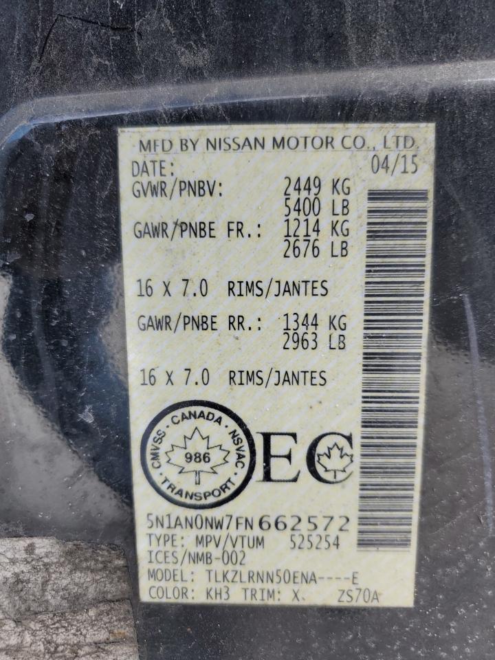 2015 Nissan XTerra VIN 5N1AN0NW7FN662572 Copart auction photo, front end / minor dent/scratches damage thumbnail 13