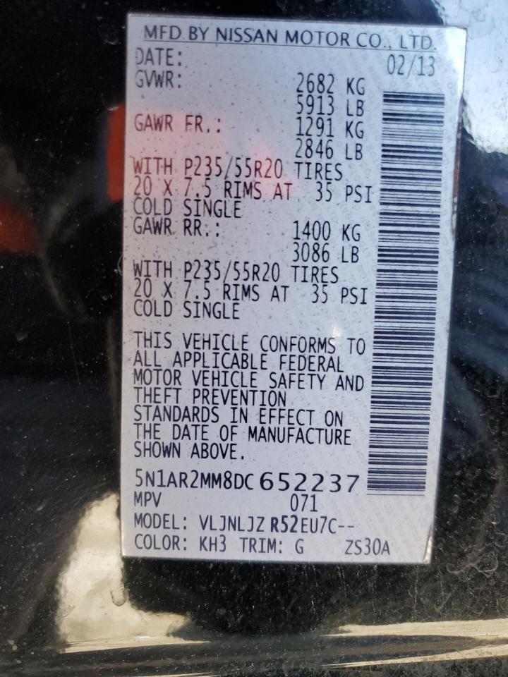 2013 Nissan Pathfinder VIN 5N1AR2MM8DC652237 Copart auction photo, undercarriage / front end damage thumbnail 13