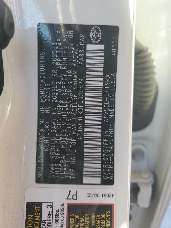2015 Toyota Camry VIN 4T1BF1FK3FU039524 Copart auction photo, rear end / front end damage thumbnail 13