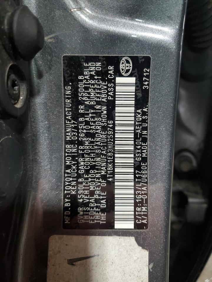 2017 Toyota Avalon VIN 4T1BK1EB3HU259746 Copart auction photo, front end / side damage thumbnail 13