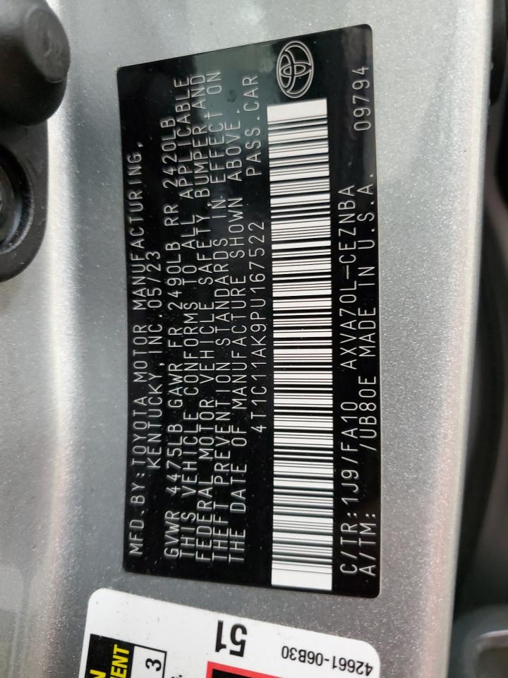 2023 Toyota Camry VIN 4T1C11AK9PU167522 Copart auction photo, front end / side damage thumbnail 12