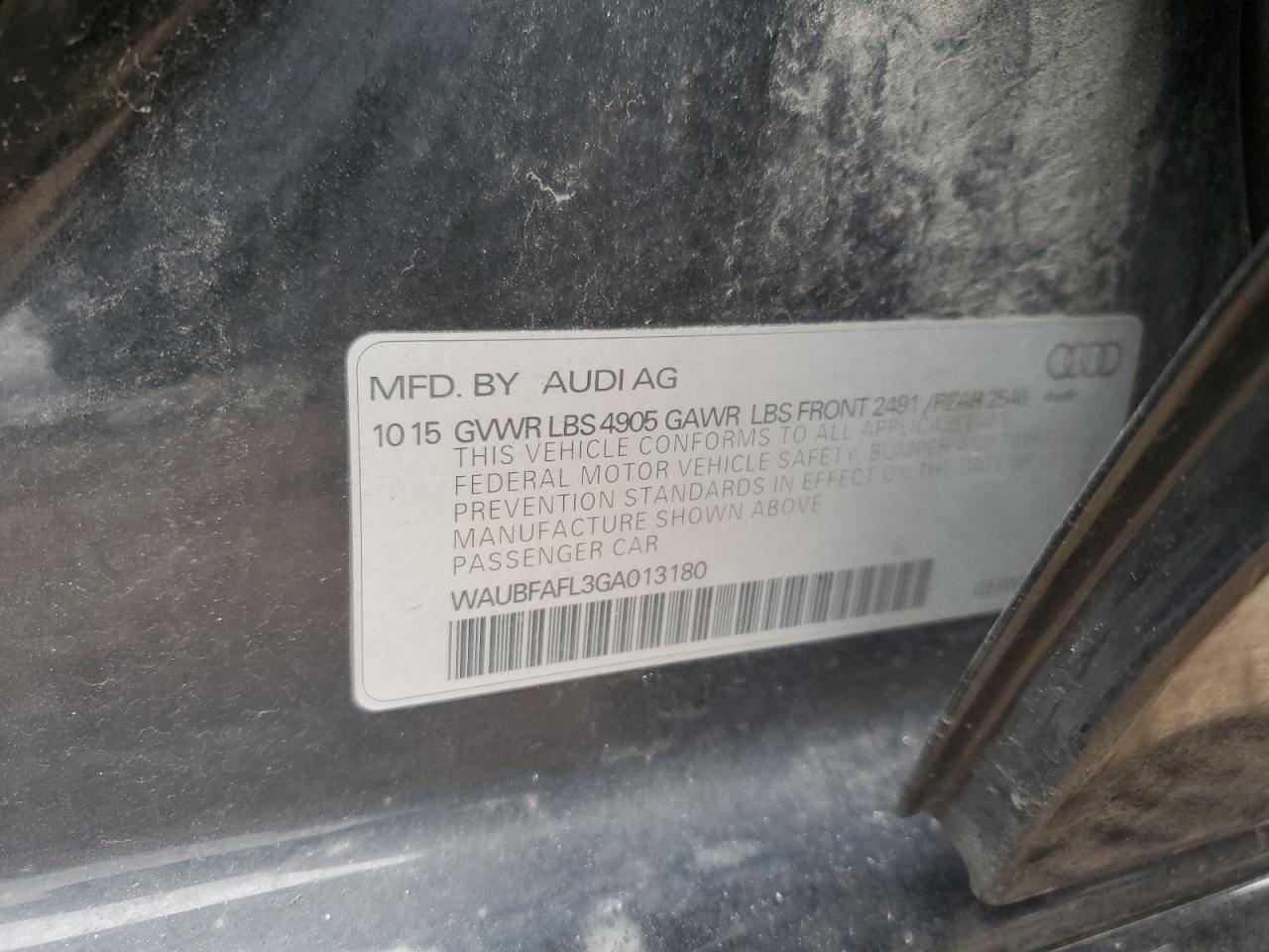 2016 Audi A4 VIN WAUBFAFL3GA013180 Copart auction photo, front end / minor dent/scratches damage thumbnail 13
