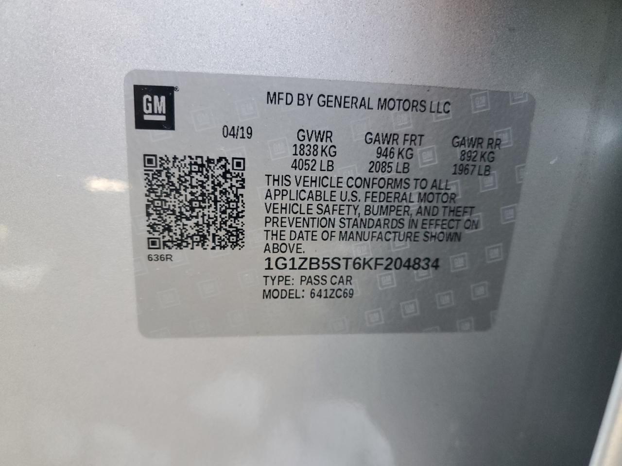 2019 Chevrolet Malibu VIN 1G1ZB5ST6KF204834 Copart auction photo, rear end damage thumbnail 12
