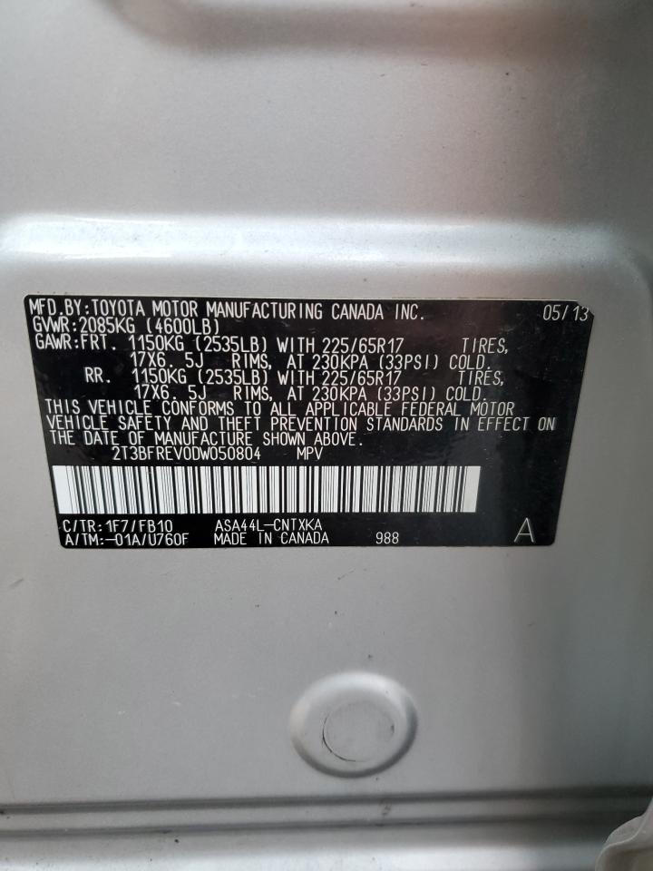 2013 Toyota RAV 4 VIN 2T3BFREV0DW050804 Copart auction photo, rear end / undercarriage damage thumbnail 14
