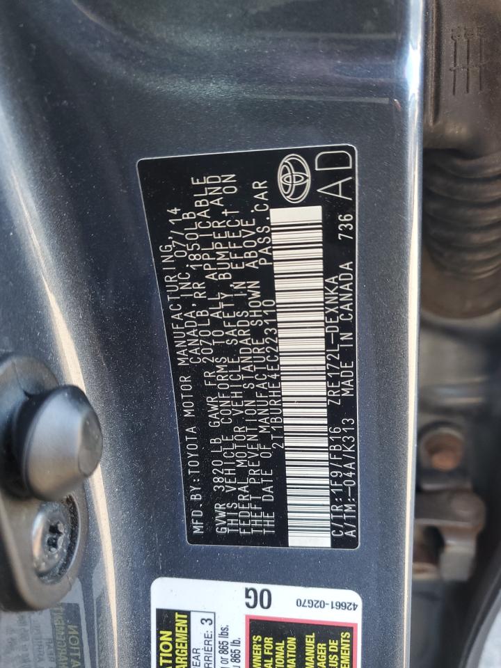 2014 Toyota Corolla VIN 2T1BURHE4EC223110 Copart auction photo, front end damage thumbnail 13