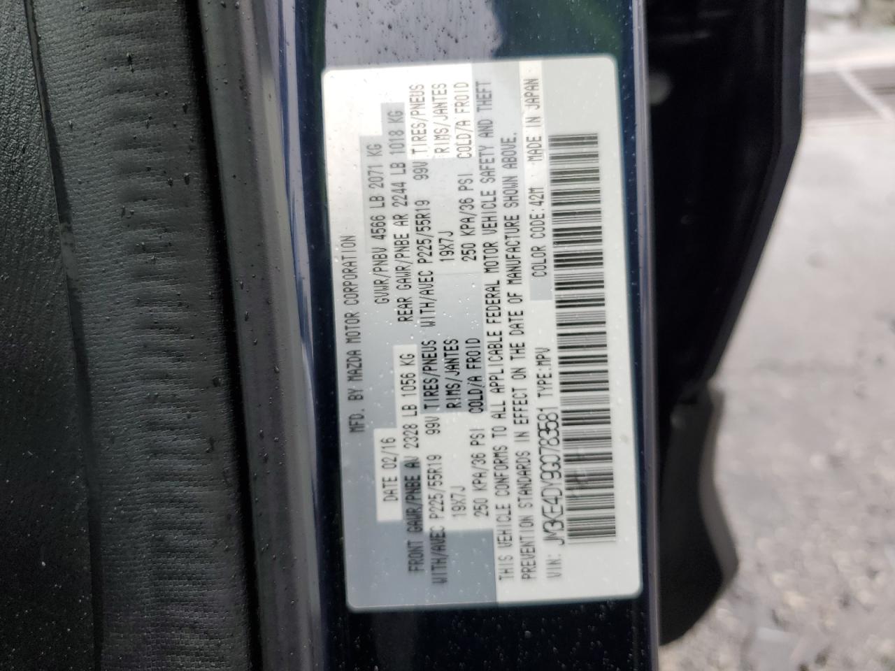 2016 Mazda CX-5 VIN JM3KE4DY9G0783581 Copart auction photo, burn / minor dent/scratches damage thumbnail 13