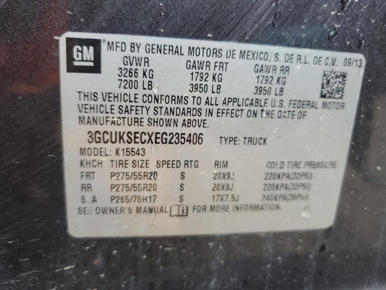 2014 Chevrolet Silverado VIN 3GCUKSECXEG235406 Copart auction photo, burn - engine damage thumbnail 12