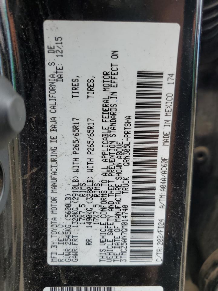 2016 Toyota Tacoma VIN 3TMCZ5AN7GM014740 Copart auction photo, all over damage thumbnail 12