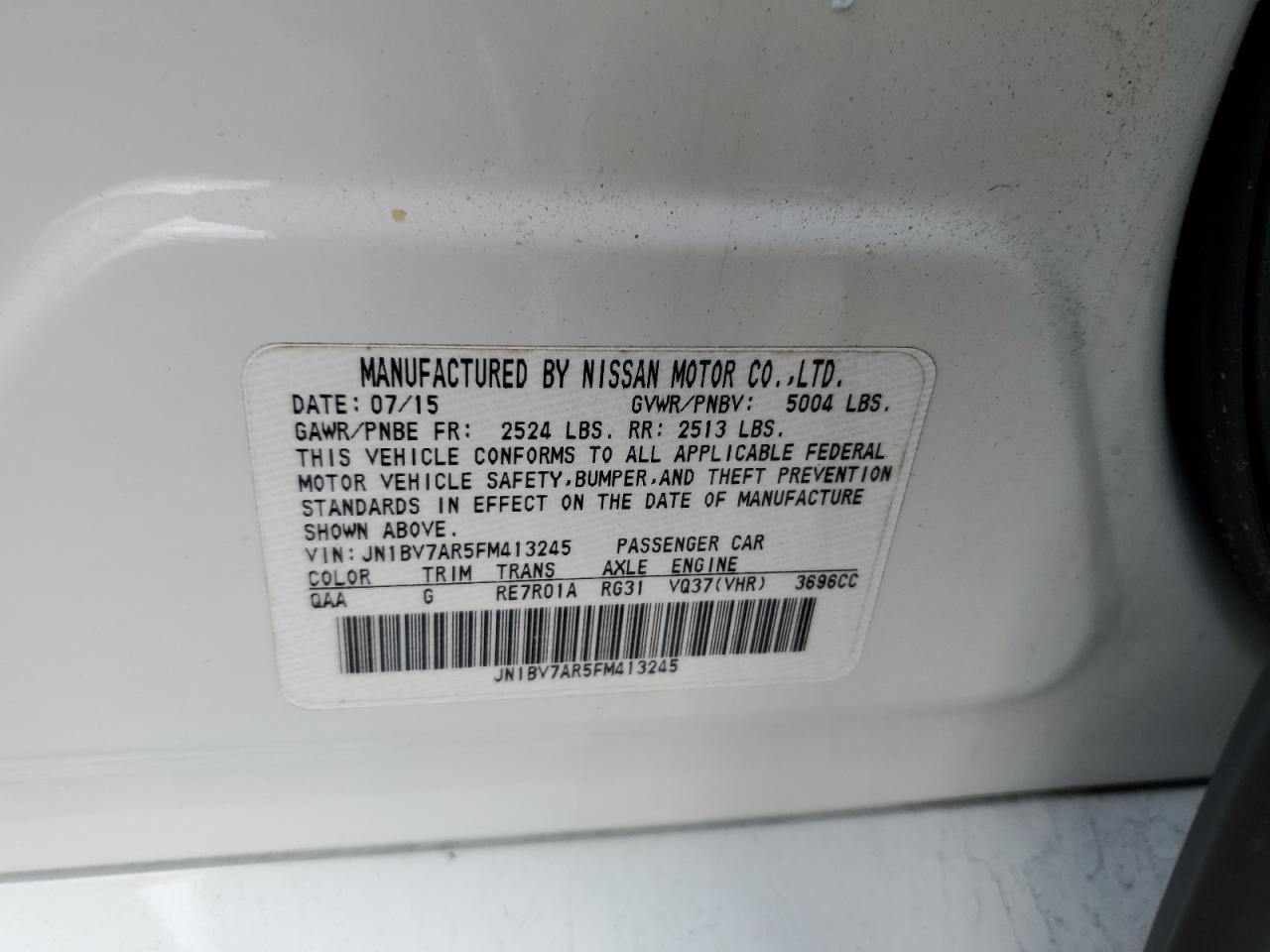 2015 Infiniti Q50 VIN JN1BV7AR5FM413245 Copart auction photo, front end damage thumbnail 12