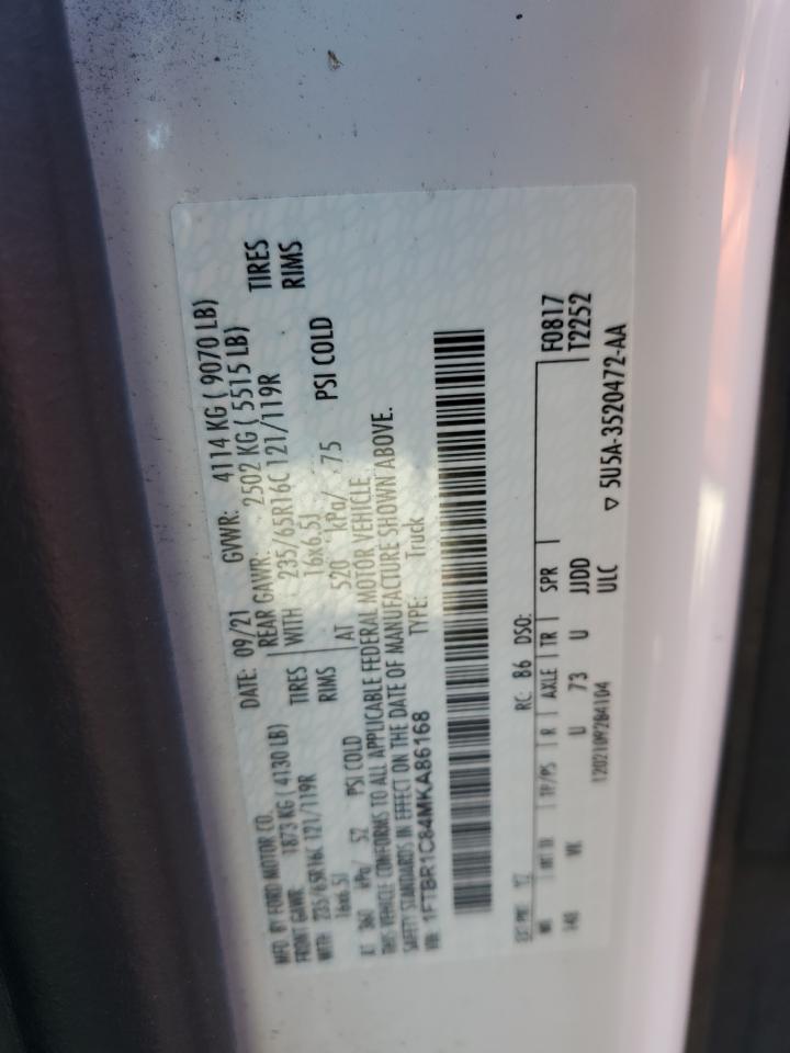 2021 Ford Transit VIN 1FTBR1C84MKA86168 Copart auction photo, rear end damage thumbnail 14