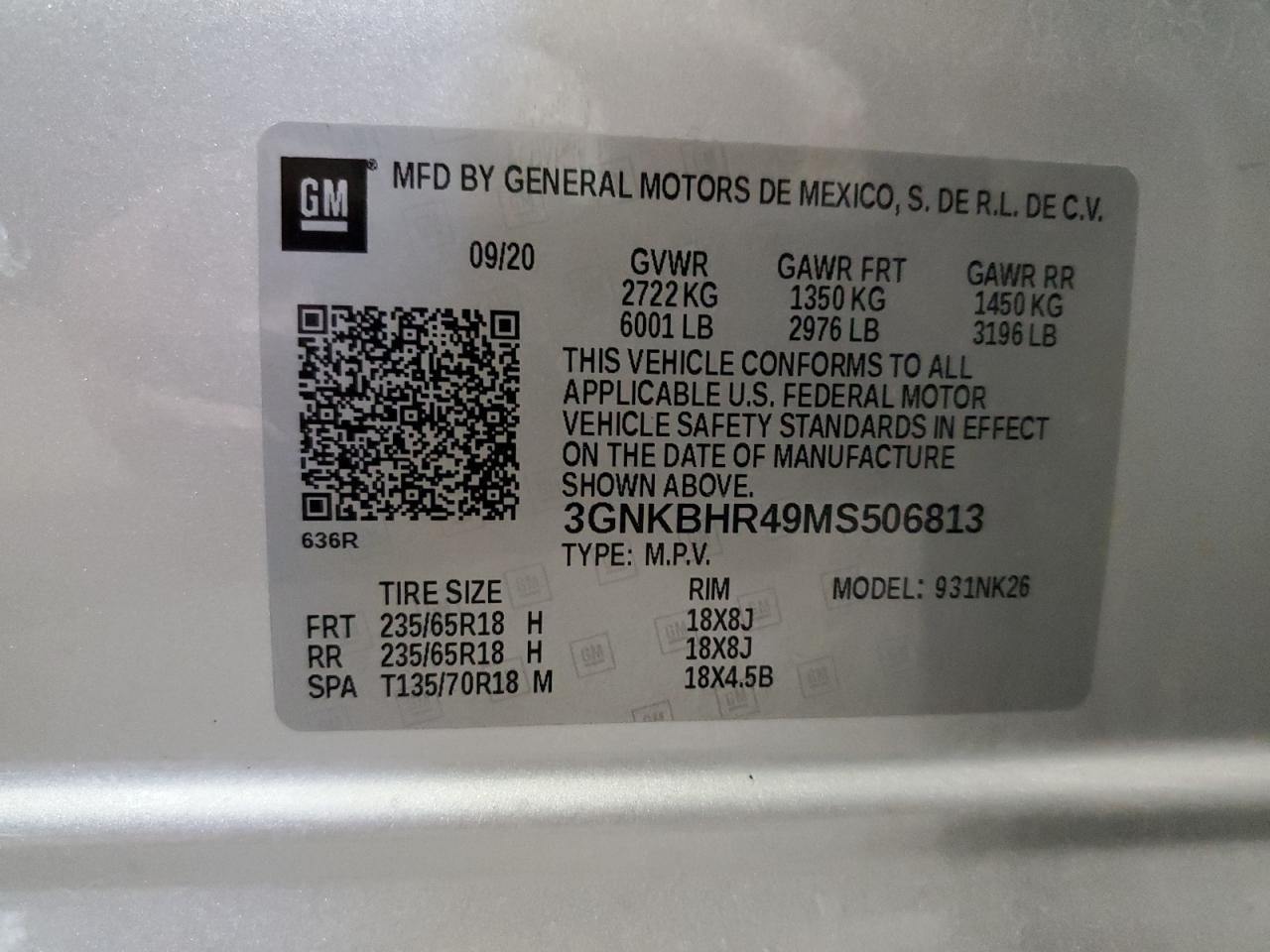 2021 Chevrolet Blazer VIN 3GNKBHR49MS506813 Copart auction photo, rollover damage thumbnail 14