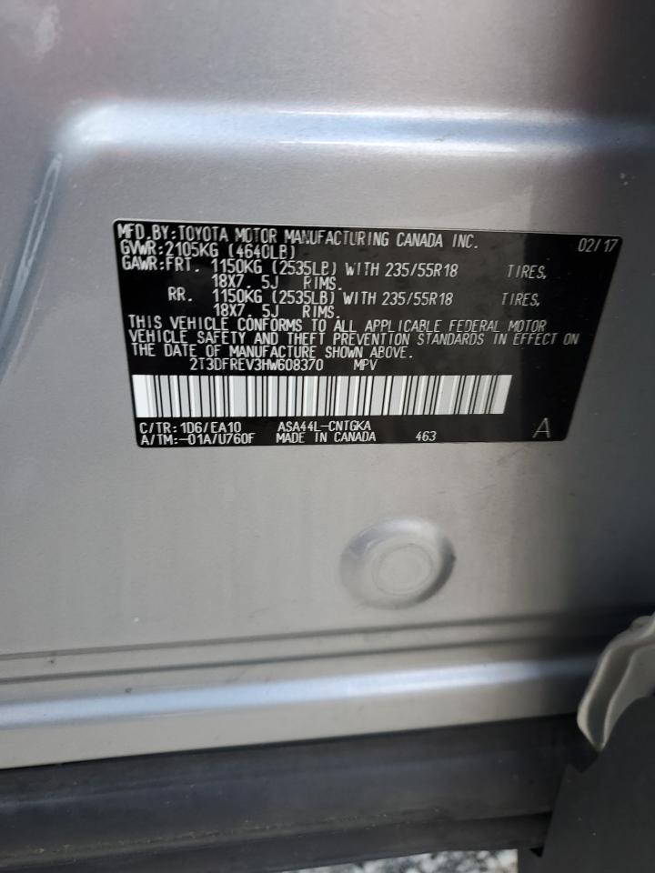 2017 Toyota RAV 4 VIN 2T3DFREV3HW608370 Copart auction photo, water/flood damage thumbnail 13