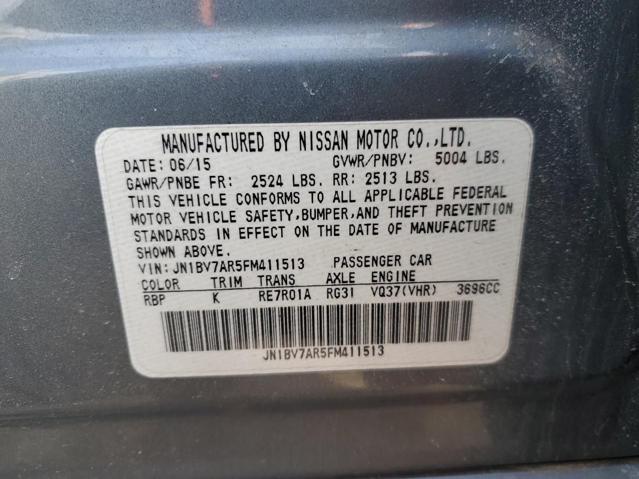 2015 Infiniti Q50 VIN JN1BV7AR5FM411513 Copart auction photo, front end damage thumbnail 12