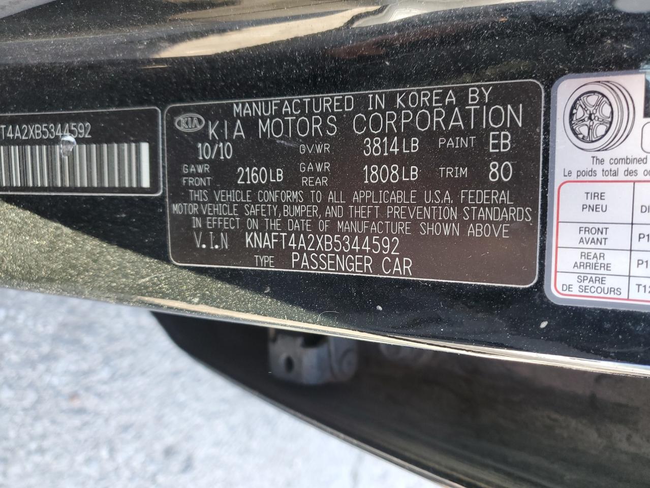 2011 KIA Forte VIN KNAFT4A2XB5344592 Copart auction photo, mechanical / minor dent/scratches damage thumbnail 12
