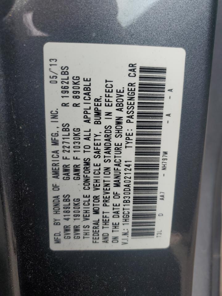 2013 Honda Accord VIN 1HGCT1B30DA021241 Copart auction photo, side damage thumbnail 12