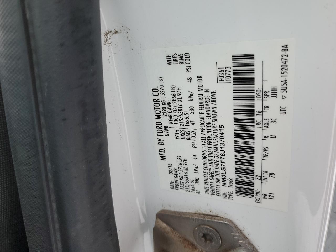 2018 Ford Transit VIN NM0LS7F76J1370415 Copart auction photo, side damage thumbnail 13