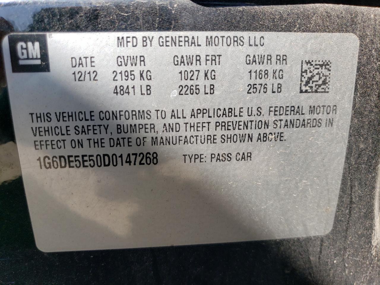 2013 Cadillac CTS VIN 1G6DE5E50D0147268 Copart auction photo, front end damage thumbnail 13