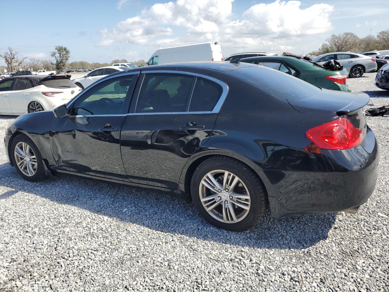 2013 Infiniti G VIN JN1CV6AP8DM718281 Copart auction photo, side / front end damage thumbnail 2