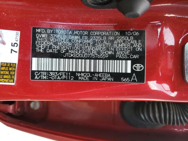 2007 Toyota Prius VIN JTDKB20U077576559 Copart auction photo, side / front end damage thumbnail 12