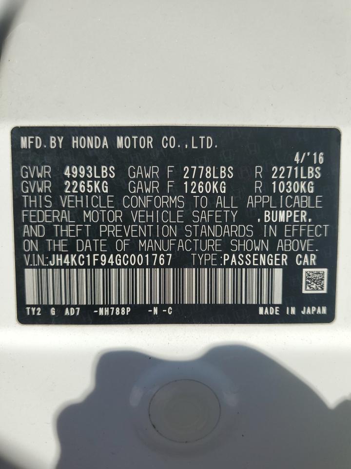 2016 Acura RLX VIN JH4KC1F94GC001767 Copart auction photo, rear end / side damage thumbnail 13