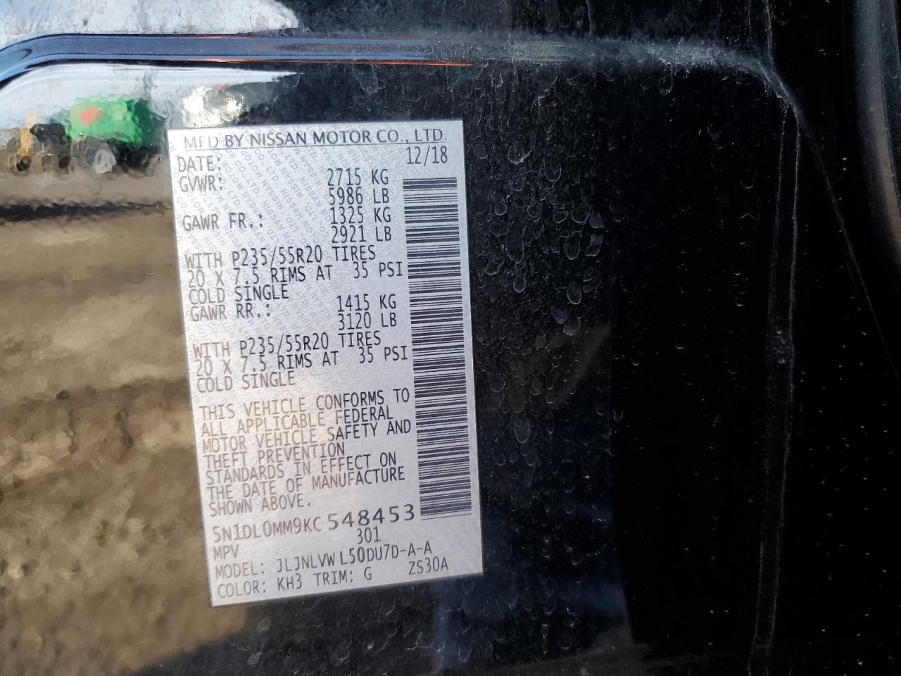 2019 Infiniti QX60 VIN 5N1DL0MM9KC548453 Copart auction photo, front end damage thumbnail 15