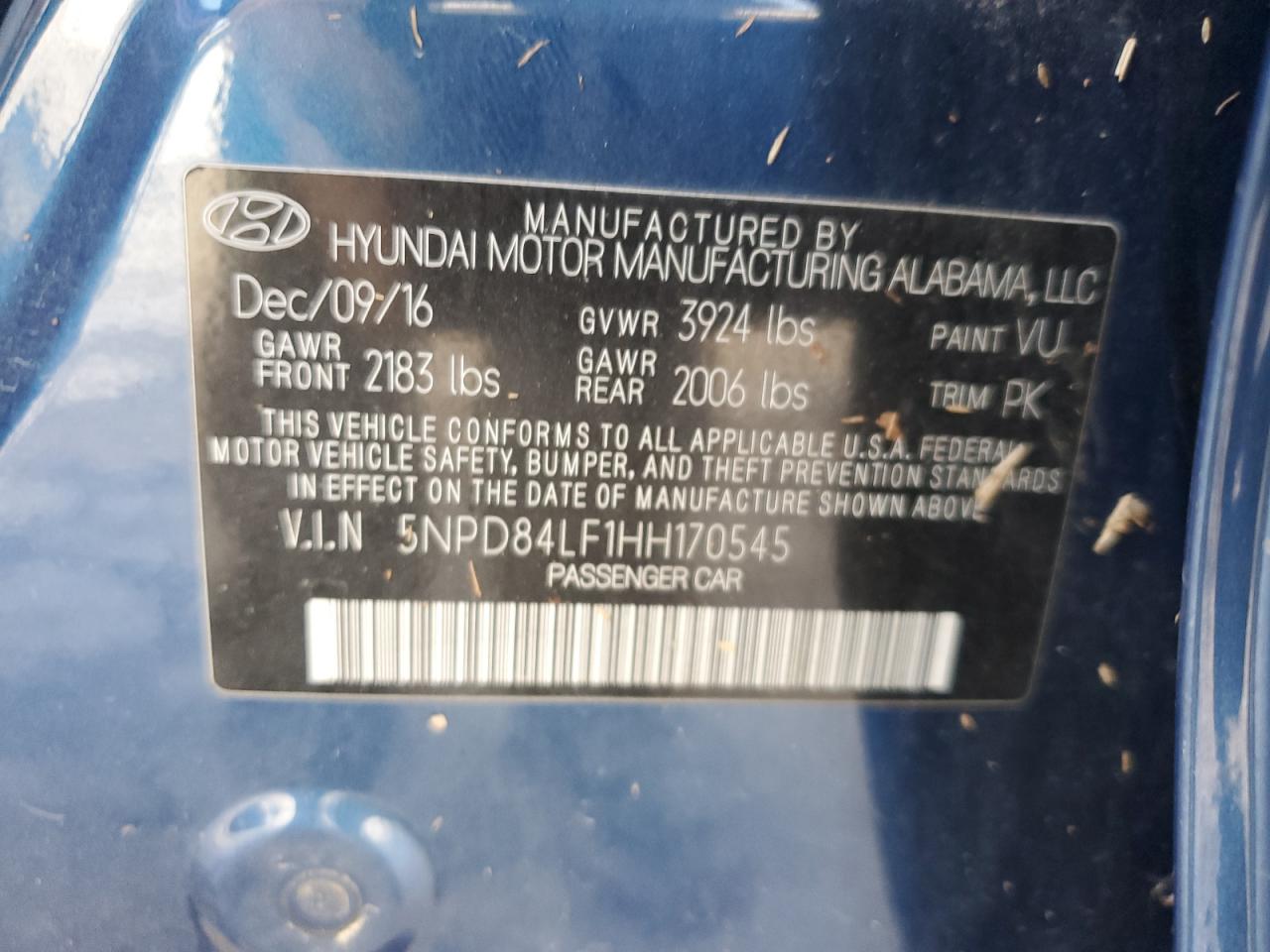 2017 Hyundai Elantra VIN 5NPD84LF1HH170545 Copart auction photo, water/flood / front end damage thumbnail 13