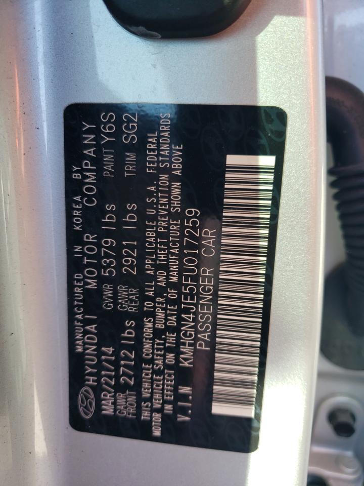 2015 Hyundai Genesis VIN KMHGN4JE5FU017259 Copart auction photo, side / front end damage thumbnail 12