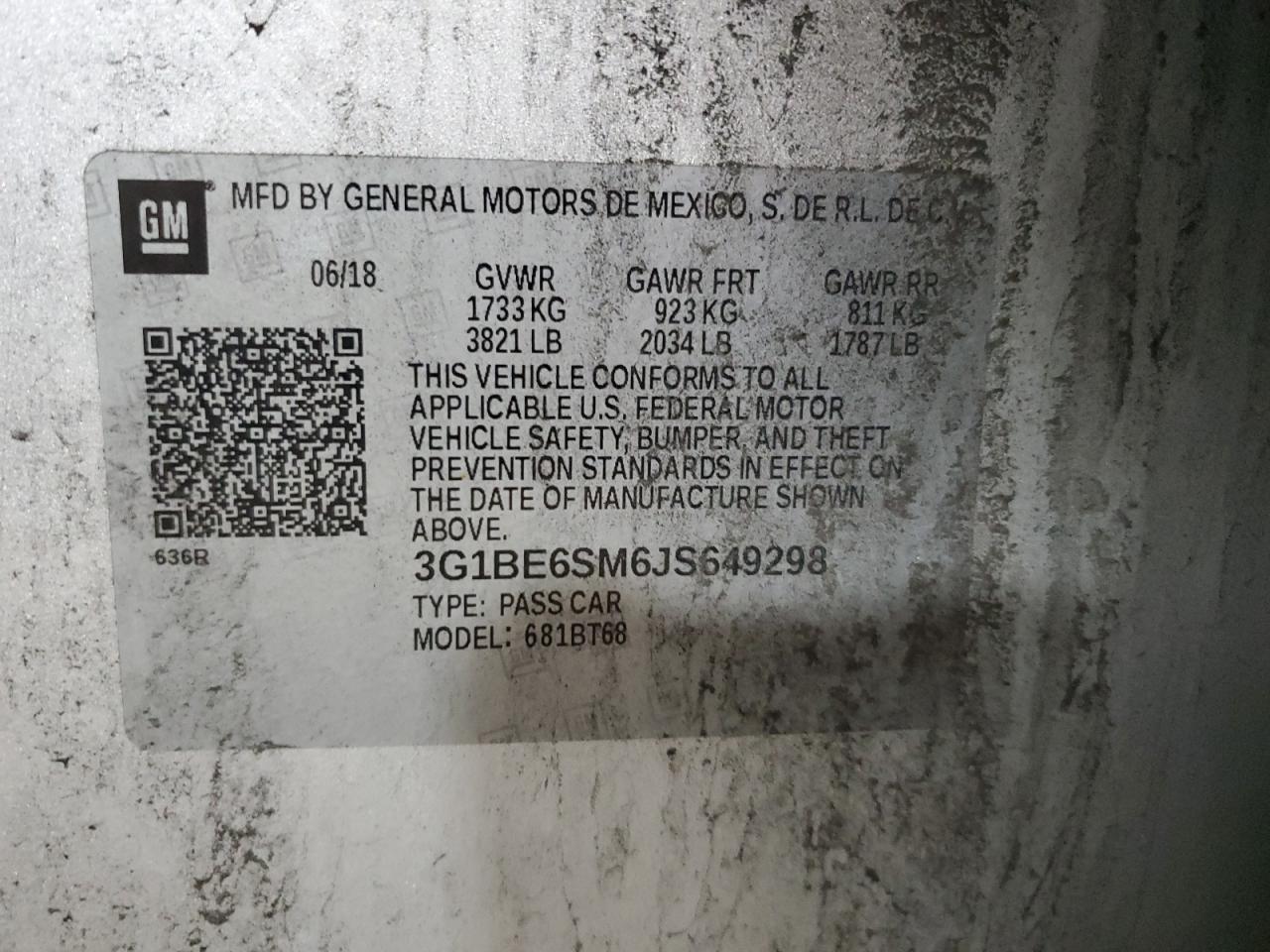 2018 Chevrolet Cruze VIN 3G1BE6SM6JS649298 Copart auction photo, side / rear end damage thumbnail 12