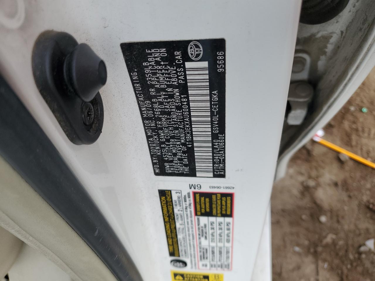 2010 Toyota Camry VIN 4T1BK3EKXAU600481 Copart auction photo, front end damage thumbnail 12