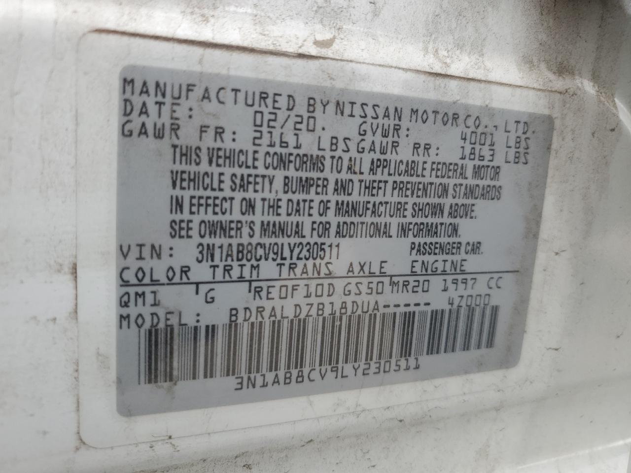 2020 Nissan Sentra VIN 3N1AB8CV9LY230511 Copart auction photo, front end damage thumbnail 15
