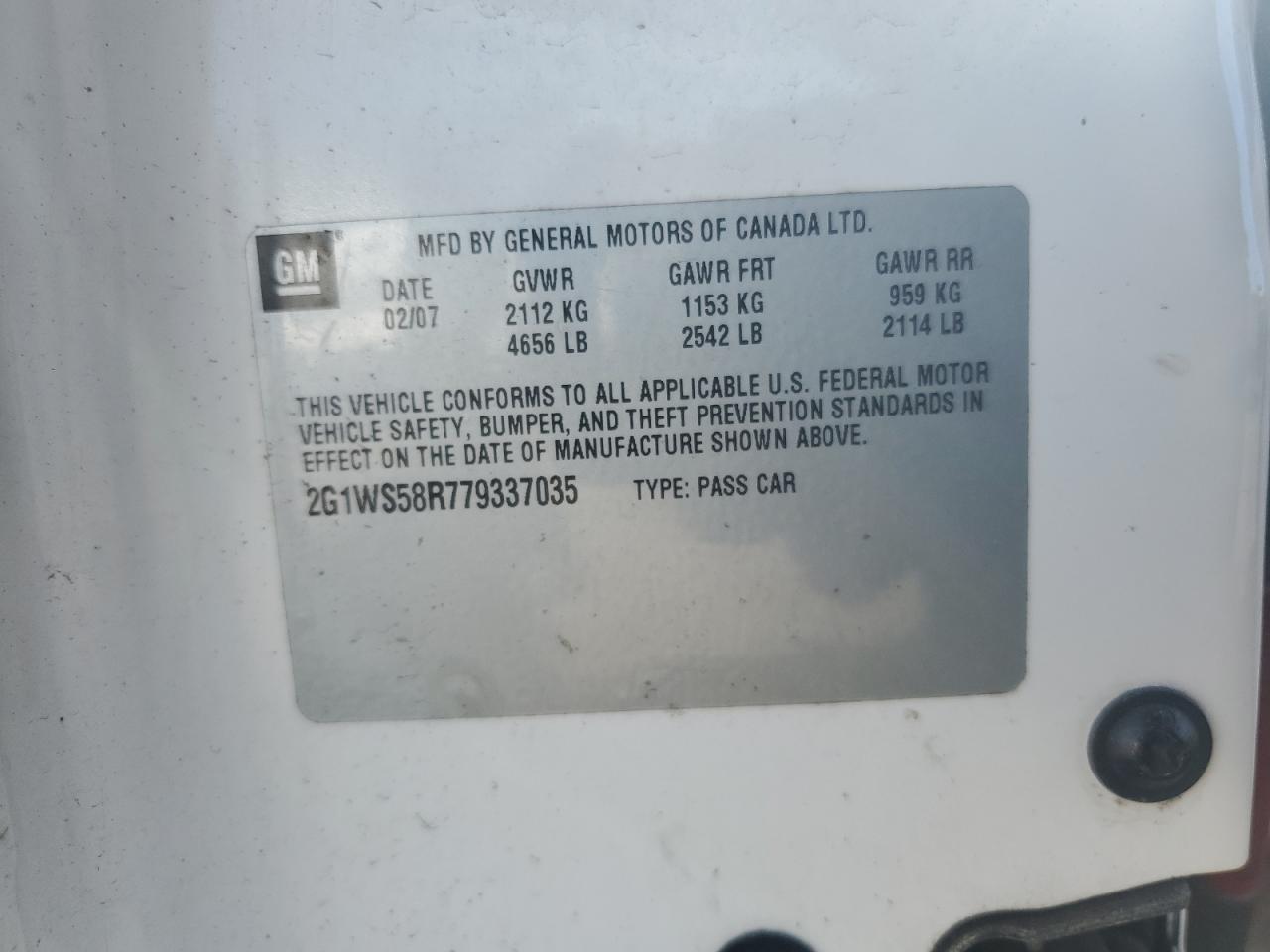 2007 Chevrolet Impala VIN 2G1WS58R779337035 Copart auction photo, rear end / front end damage thumbnail 14